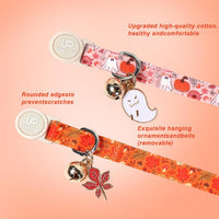 Halloween Cat Collar-2Pack Autumn Pumpkin Kitten Collars-Funny - Fall Leaves & Floral Ghost Pumpkin - image 4