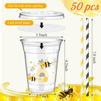 Teenyyou 12 oz clear plastic party cups with dirt bike design, lids and paper straws - view 18