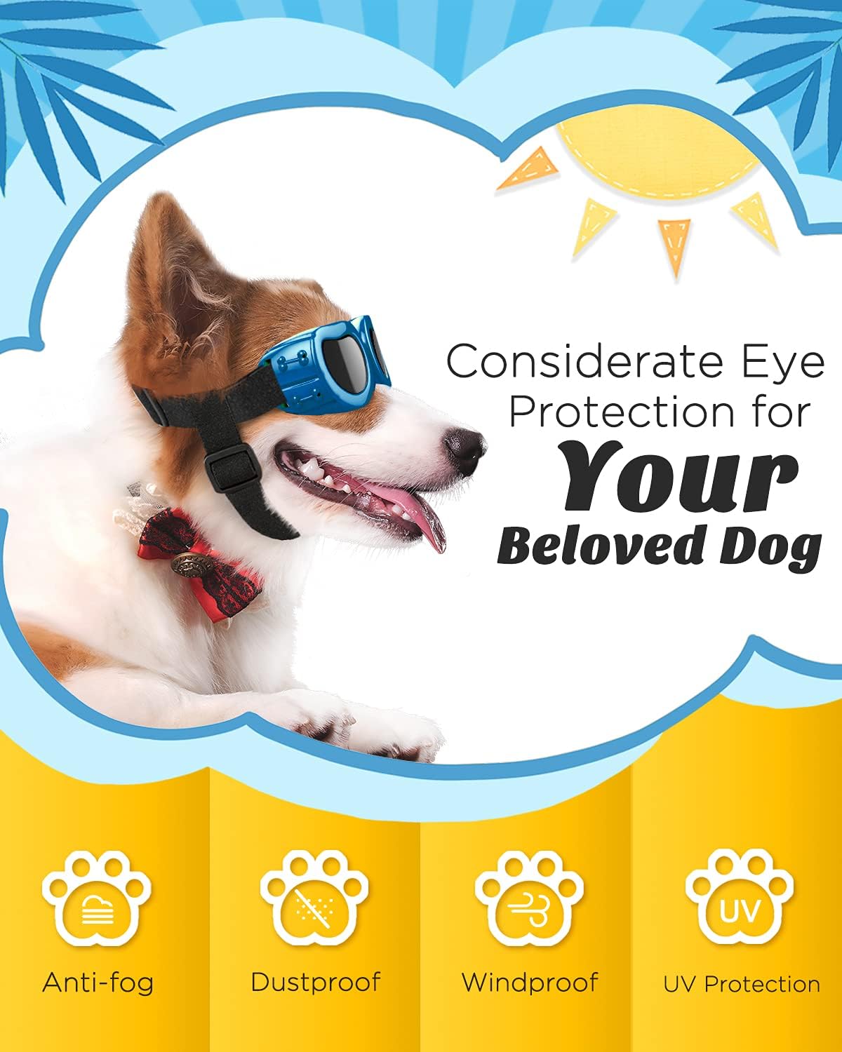 Lewondr Small Dog Sunglasses UV Protection Heart Shape Dogs Goggles - Vintage Blue / Solid - image 4