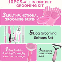 Dog Brush for Shedding 13pcs Bath Grooming Kit with Pet Nail Clipper - Pink 10pcs - image 2