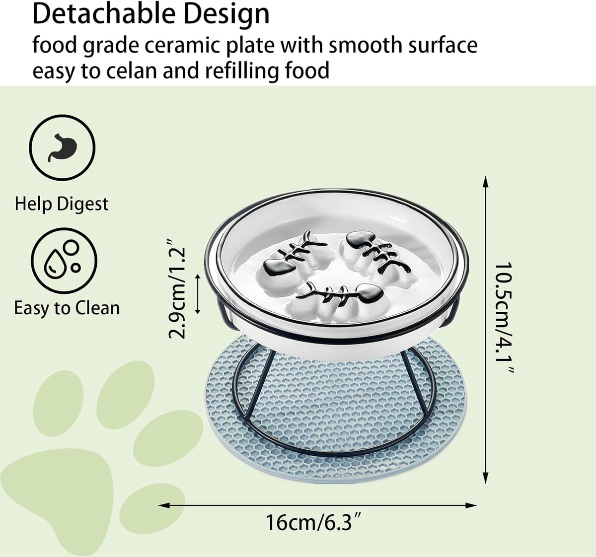 Ceramic Elevated Slow Feeder Cat Bowl, Anti Vomit - Black - image 2