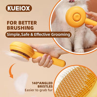 Dog Grooming Brush Set, 7 PCS Self-Cleaning Deshedding Hair Brushes for Short Long Haired Dogs Cats, Includes Scrubber Shower Wash Brush, Dematting Comb, Scissor - Yellow