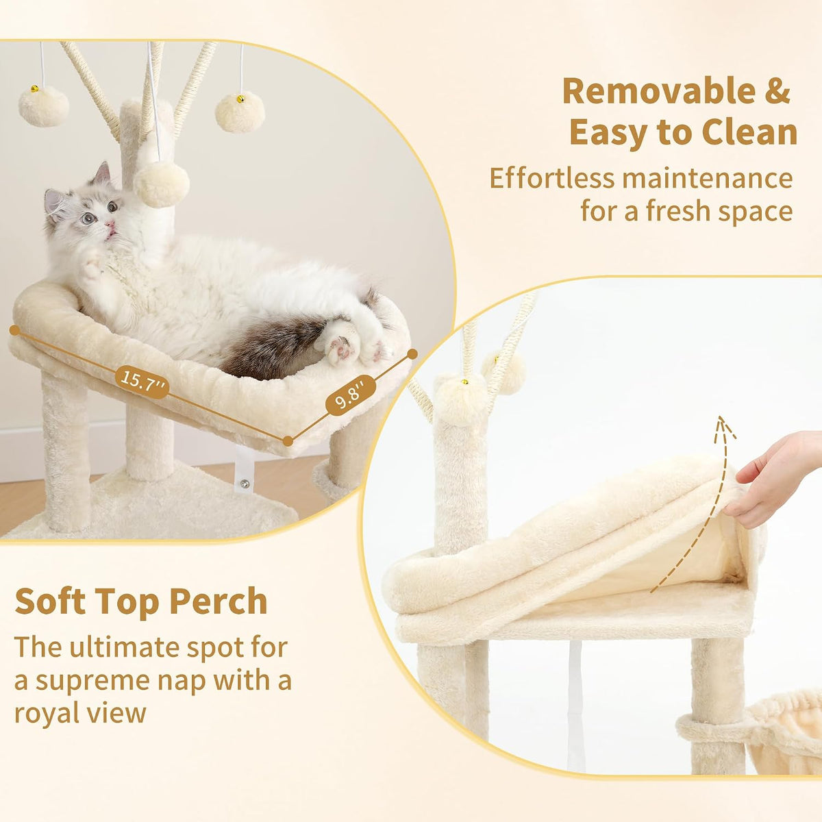 Heybly Cat Tree, 45.3" Cat Tower for Indoor Cats with Large Perch HCT202SG – Essentials for Cats - 45.3 inch / Beige - image 4