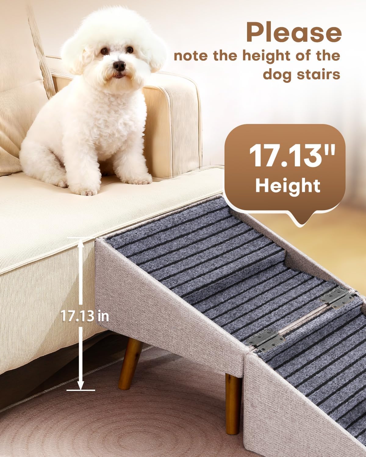 17" H Split Ottoman Dog Ramp for Couch - 17.13" H- Apricot - image 3