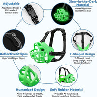 Dog Muzzle for Large Dogs, Breathable Basket Muzzles for Small, Medium and X-Large Aggressive Dog, Allows Panting Drinking, Suitable for Grooming Trimming Training (4, Luminous Green)