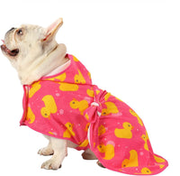 HDE Hooded Dog Bathrobe Quick Dry Towel Wrap for After Bath White - Small / Pink Rubber Ducks