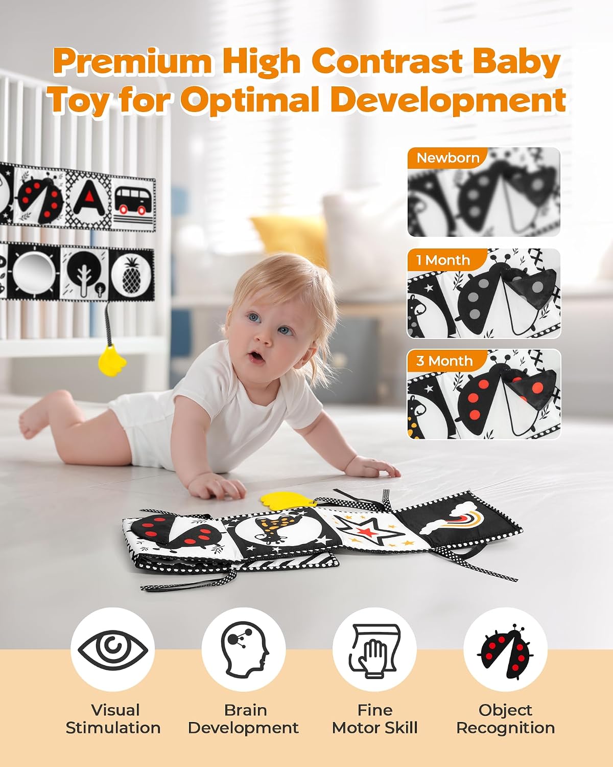 Melican Black and White High Contrast Baby Toys 0-6-12 Months - image 2