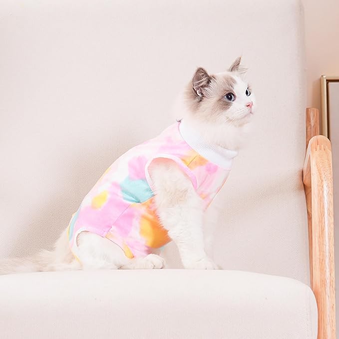 PUMYPOREITY Cat Recovery Suit for Female Surgery, Spay Alternative to Cone of Shame, Surgical Suit for Skin Diseases and Abdominal Wound, Pink, M