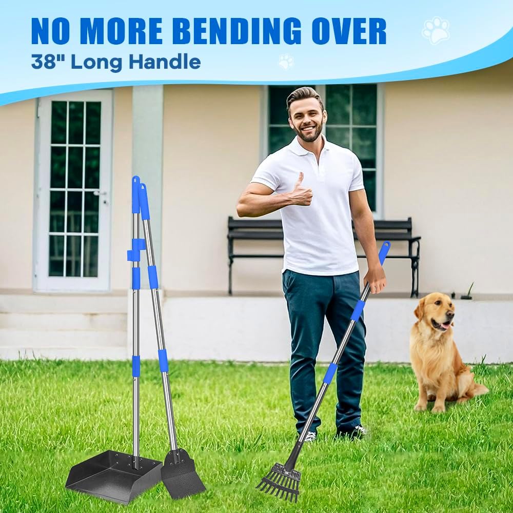 Metal Pooper Scooper for Dogs Heavy Duty Long Handle Rake - 1. Blue - image 4
