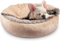 JOEJOY Small Dog Bed Cat Bed with Hooded Blanket - M(26" x 26" x 8") / Beige