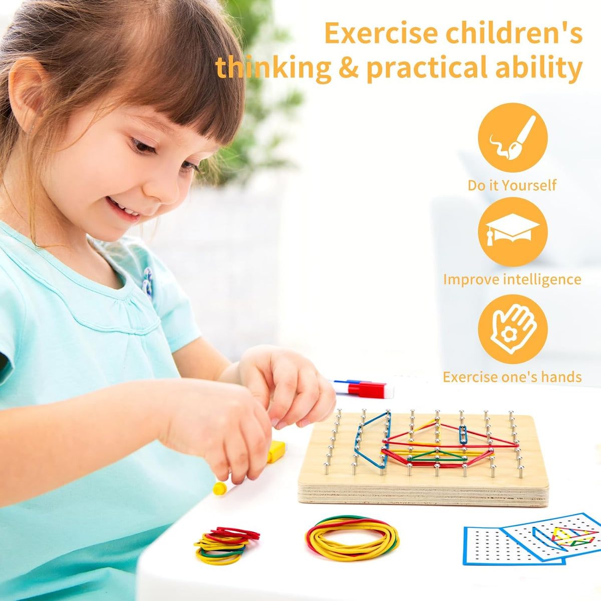 HEELWIRE Wooden Geoboard, Montessori Toy - 7*7*0.6 in Plus - image 4