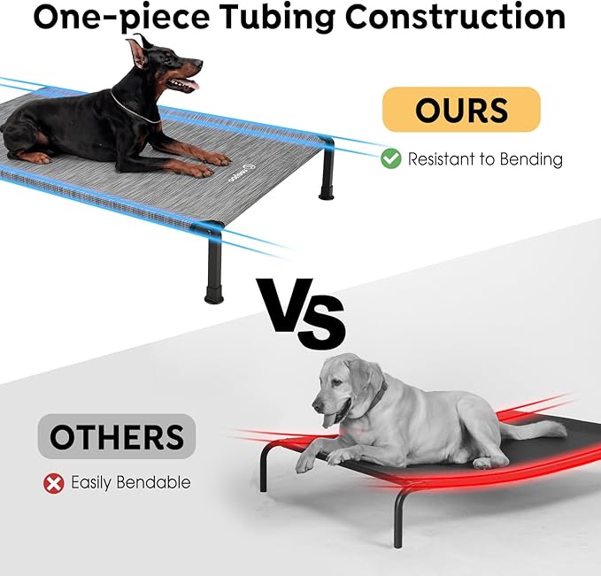 Veehoo Heavy Duty Elevated Dog Bed - Raised Dog Cot with Washable & Breathable Teslin Mesh, Non-Slip Silicon Feet, Cooling for Indoor or Outdoor, 41" x 27", Black Silver