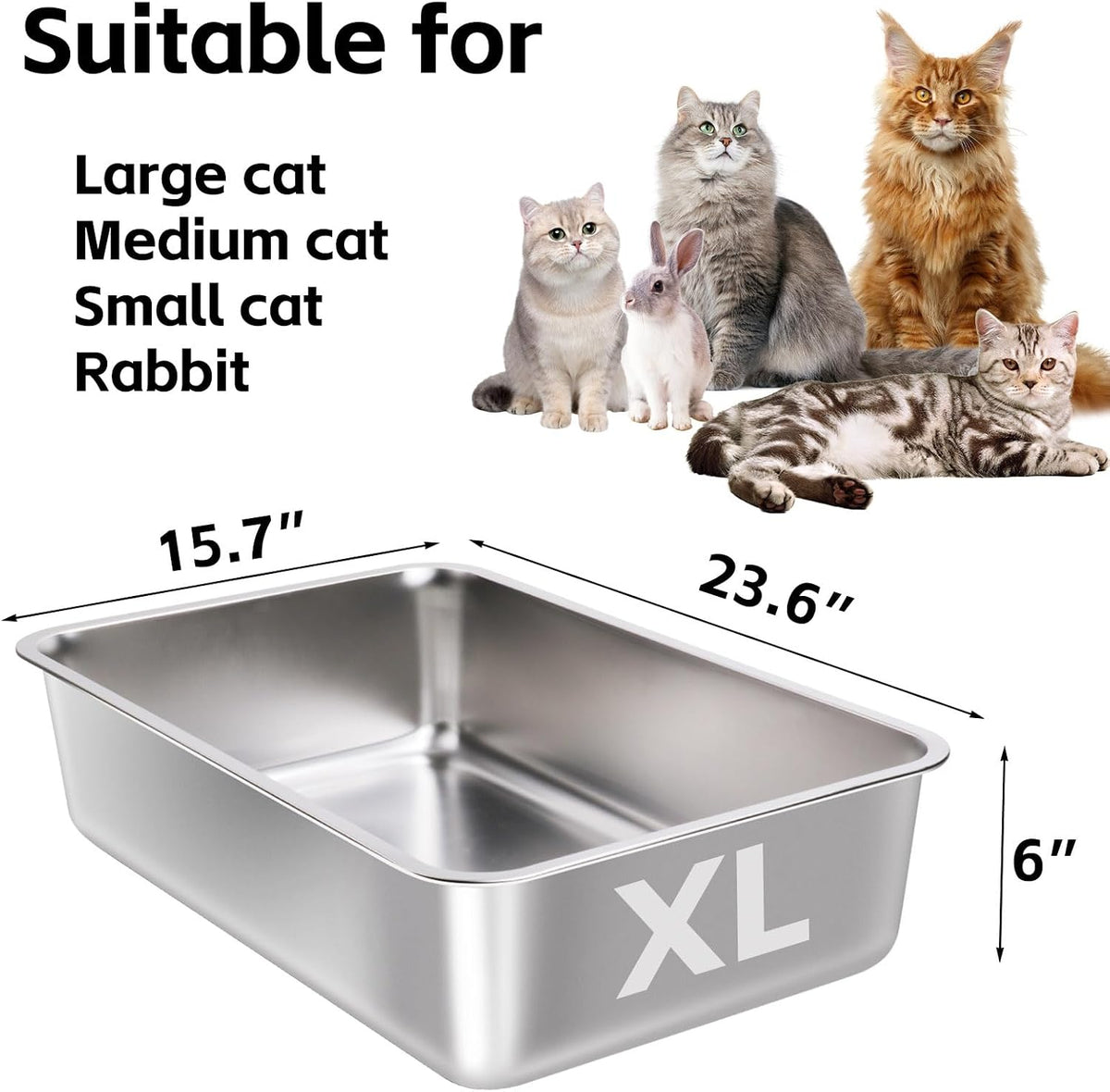 Stainless Steel Litter Box 2 Pack，Metal Litter Box - 2packs-XL-6" H - image 2