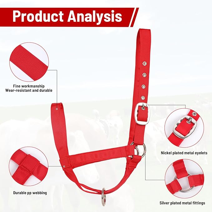 XUANNIAO Easily Adjustable Figure 8 Cow Halter, Double-Ply Premium Livestock Cattle Halters, Colorful Cow Utility Calf Halter with Leading Rope for Miniature Horse Donkey Goat Foal (Small, Pink)
