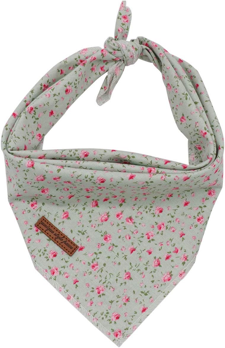 Dog Bandanas 1PC Washable Cotton Triangle Dog Scarfs for Small Medium - Small / Green Flower