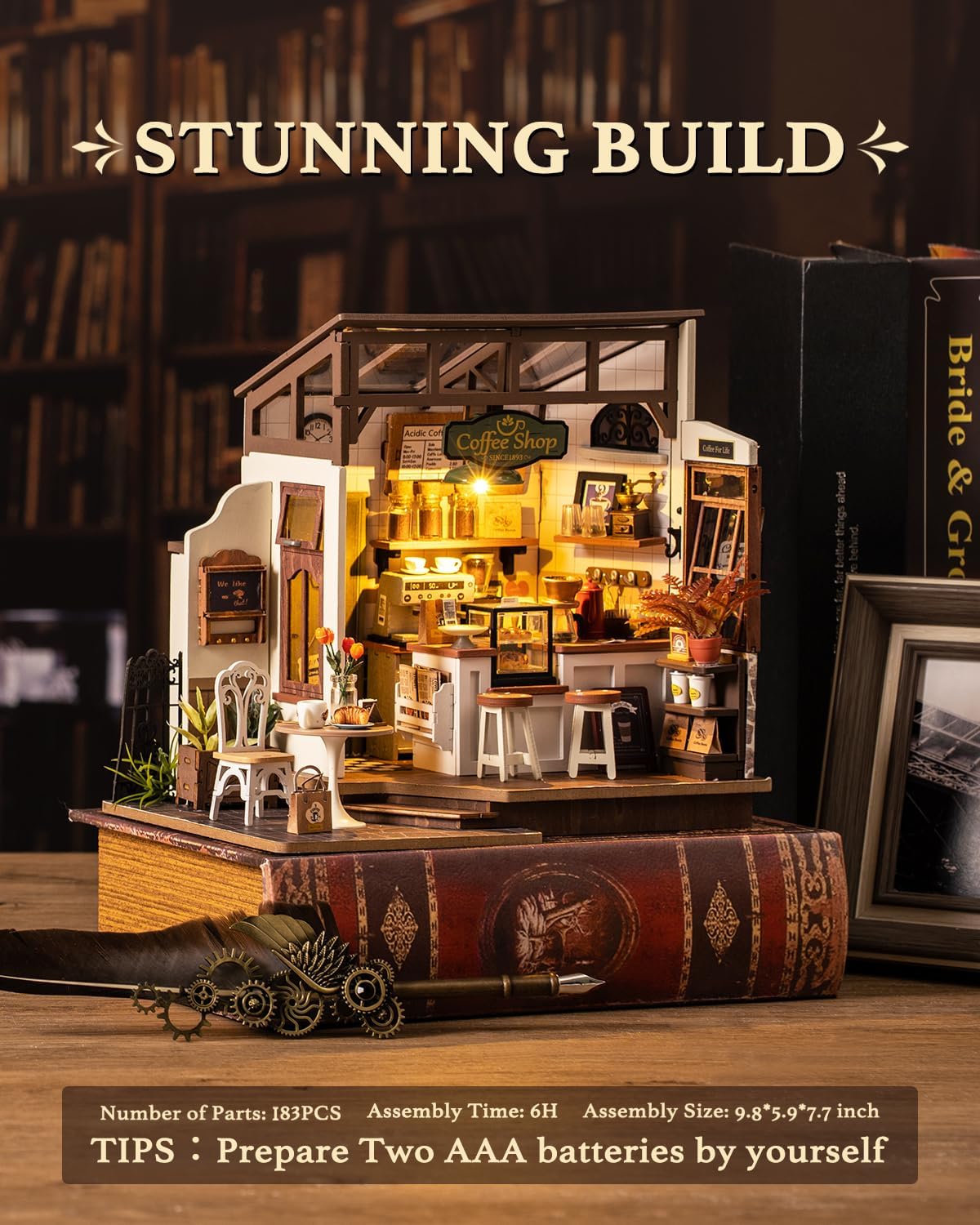 Rolife Coffee Shop DIY miniature house kit with LED lights and tiny cafe details - view 10