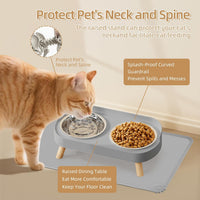 Elevated Cat Bowl, Raised Cat Food and Water Bowl Set for Indoor Cats, Splash Proof with 2 - Cat Bowls with mat - grey - image 3