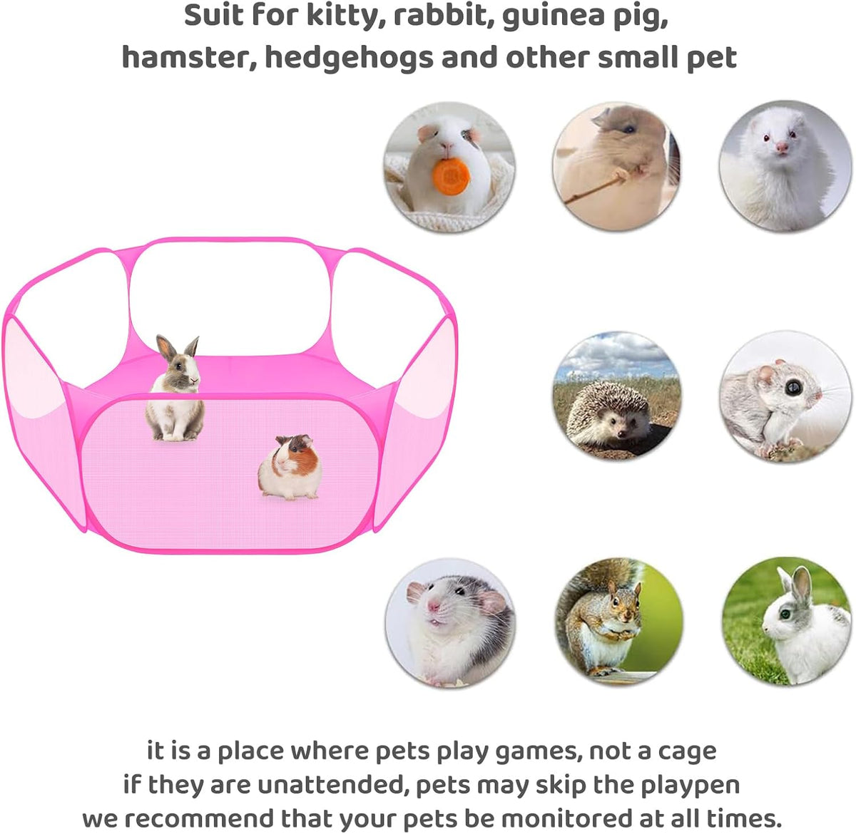 Small Animal Playpen, Pop-Up Portable Play Yard for Guinea Pigs - Pink - image 4