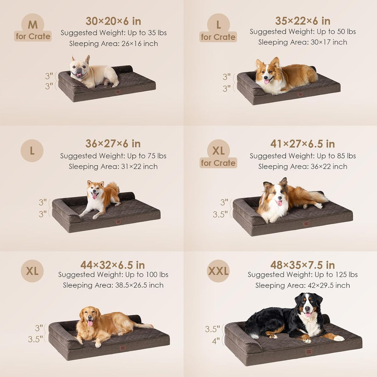 EHEYCIGA Orthopedic Dog Bed Medium Size, Memory Foam Dog Bed - Brown / 30.0"L x 20.0"W x 6"Th - image 2
