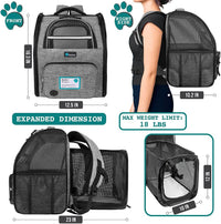 PetAmi Expandable Dog Cat Backpack Carrier, Airline Approved - 12.5"L x 10.2"W x 16.3"H / Gray - image 2