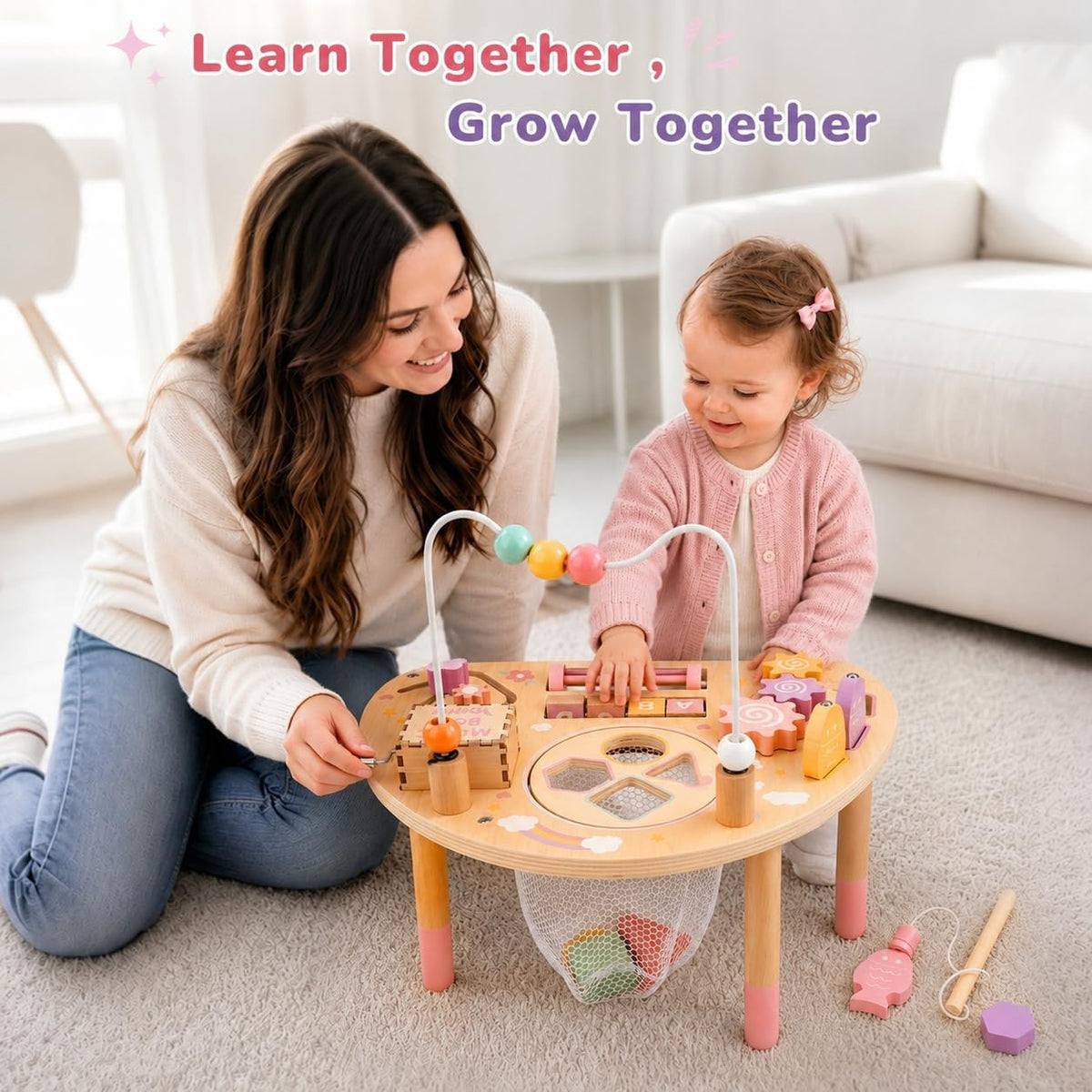 Vanplay 8 in 1 Wooden Activity Table - 8-In-1 Pink Colors - image 4