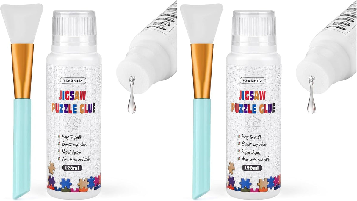 YAKAMOZ Jigsaw Puzzle Glue Clear with Sponge Head & Silicone Brush - 120ml (Pack of 2)