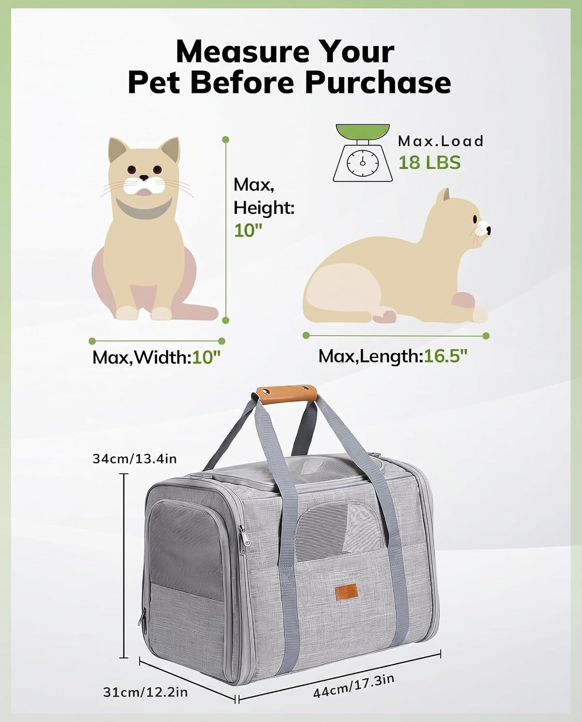 Morpilot Cat Carrier Soft for Large Medium Cats and Puppy up to – Essentials for Dogs - Light Gray / 17.3"L x 12.2"W x 13.4"H - image 4