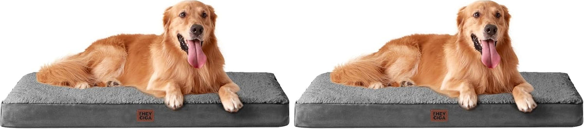 EHEYCIGA Orthopedic Dog Bed Large with Removable Washable Cover - 41*27*3.5 inches (Pack of 2) / Grey