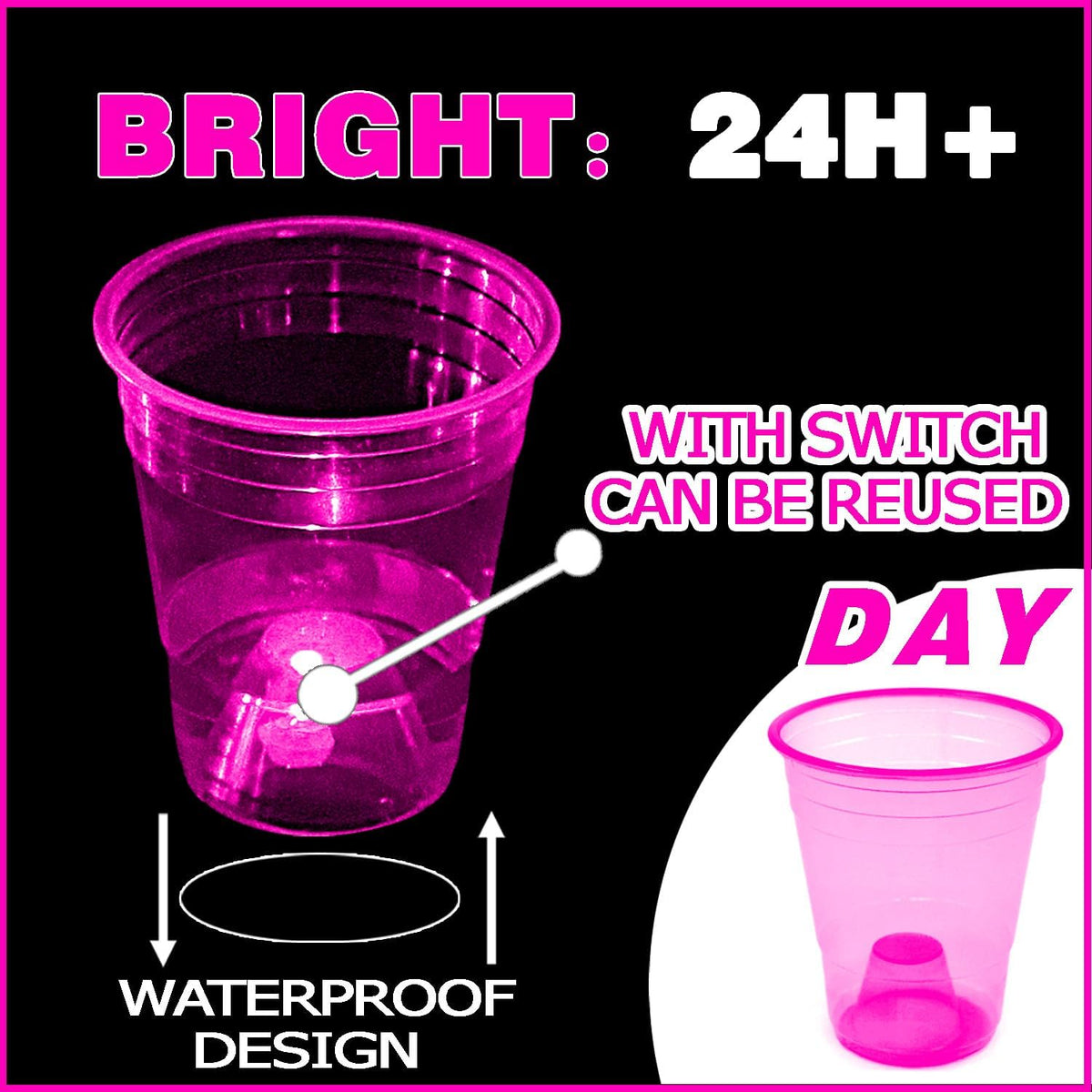 mishunyus 24-pack purple LED glow party cups, 16 oz plastic - view 36
