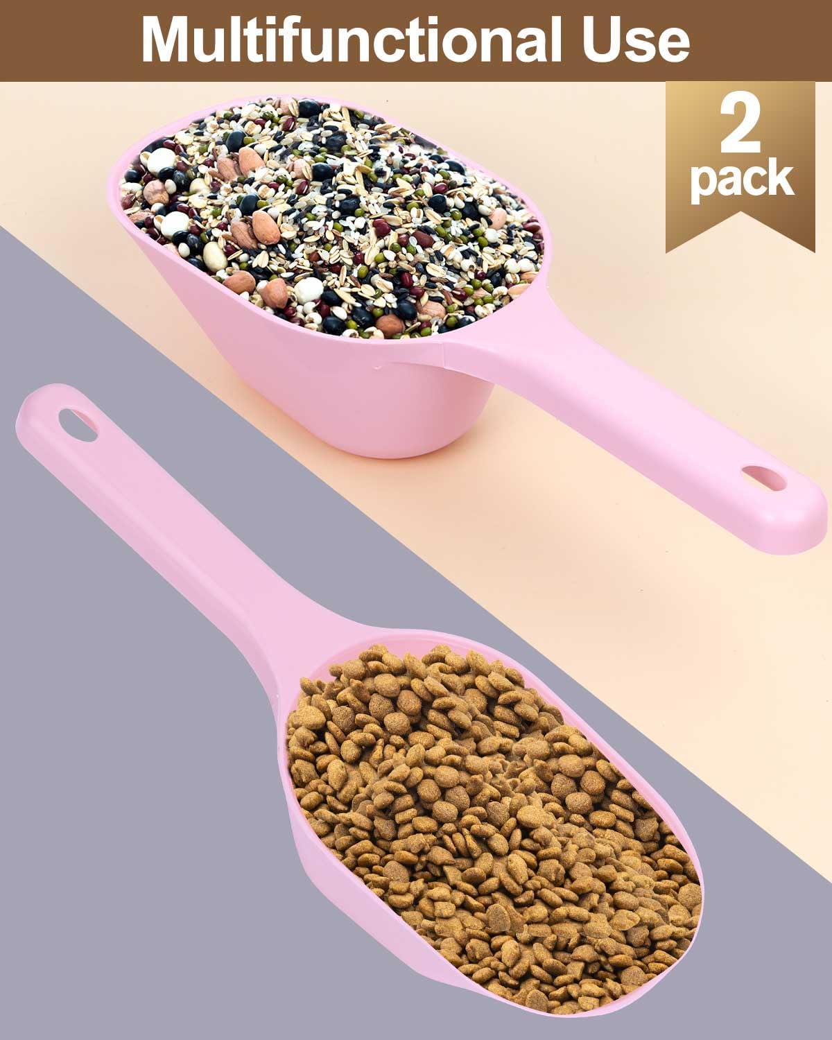 2 PACK Dog Food Scoop,1 Cup Capacity Pet Food Scoop For Dog and Cat – Essentials for Dogs - pink - image 2