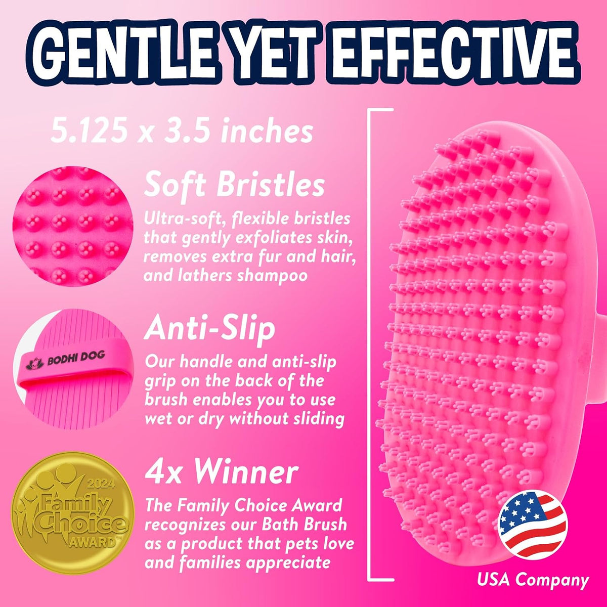 Bodhi Dog Shampoo Brush - Pet Grooming & Bath Supplies for Dogs and Cats - Bath Brush for Long - 1 Pack / Pink - image 2