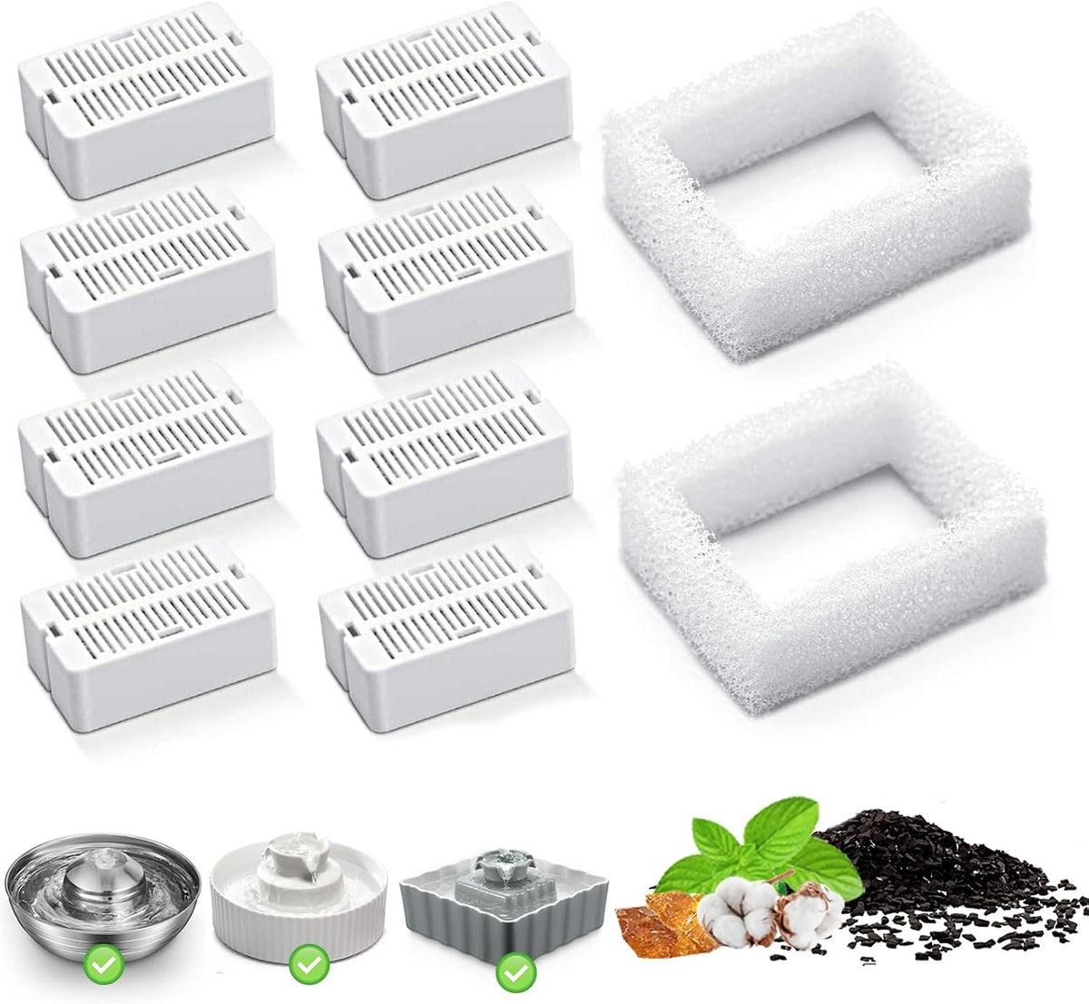 Cat Water Fountain Replacement Filter - 8 Filters & 2 Sponges