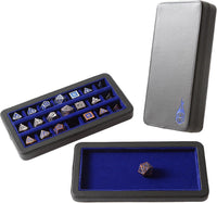 Forged Dice Co. Reliquary blue metal divided dice case with 21 felt-lined chambers and magnetic lid