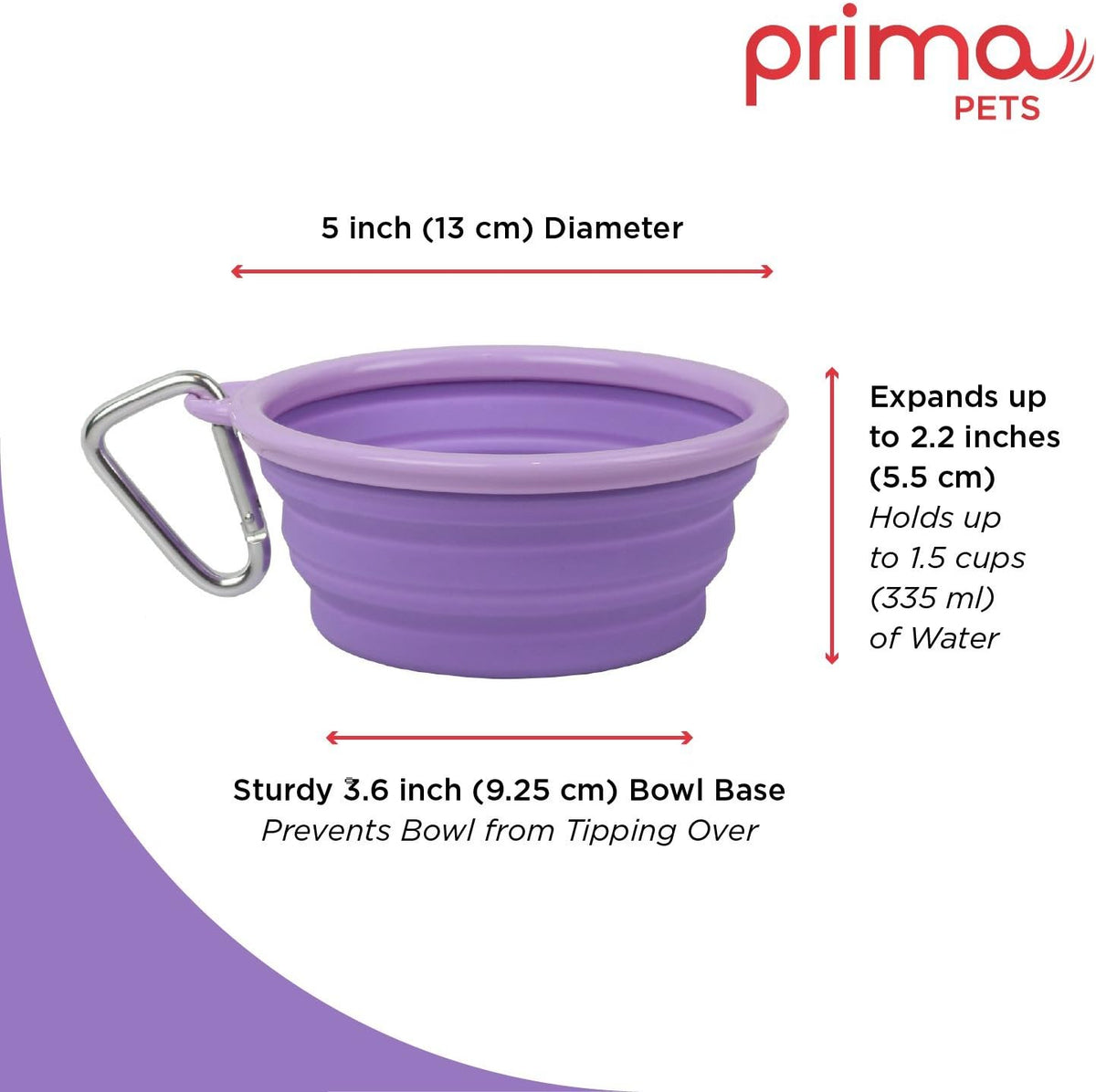 Prima Pet Expandable/ Collapsible Silicone Food & Water Travel Bowl - Purple / SMALL (1.5 CUPS) - image 2