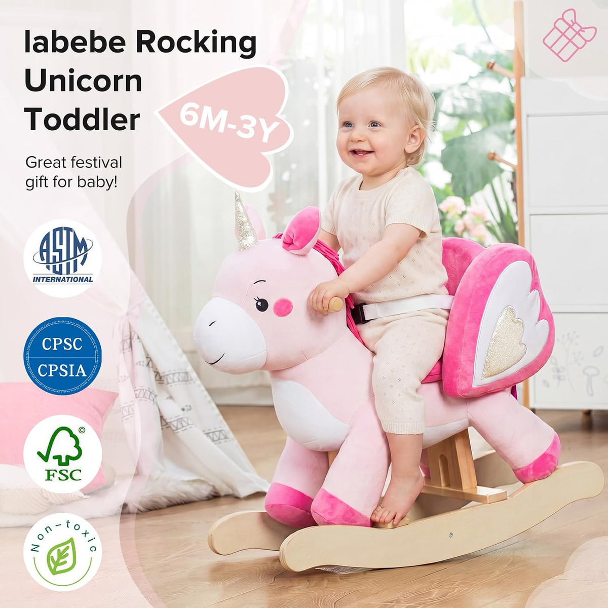 labebe, Baby Rocking Horse, Ride Unicorn - Pink Unicorn - image 4