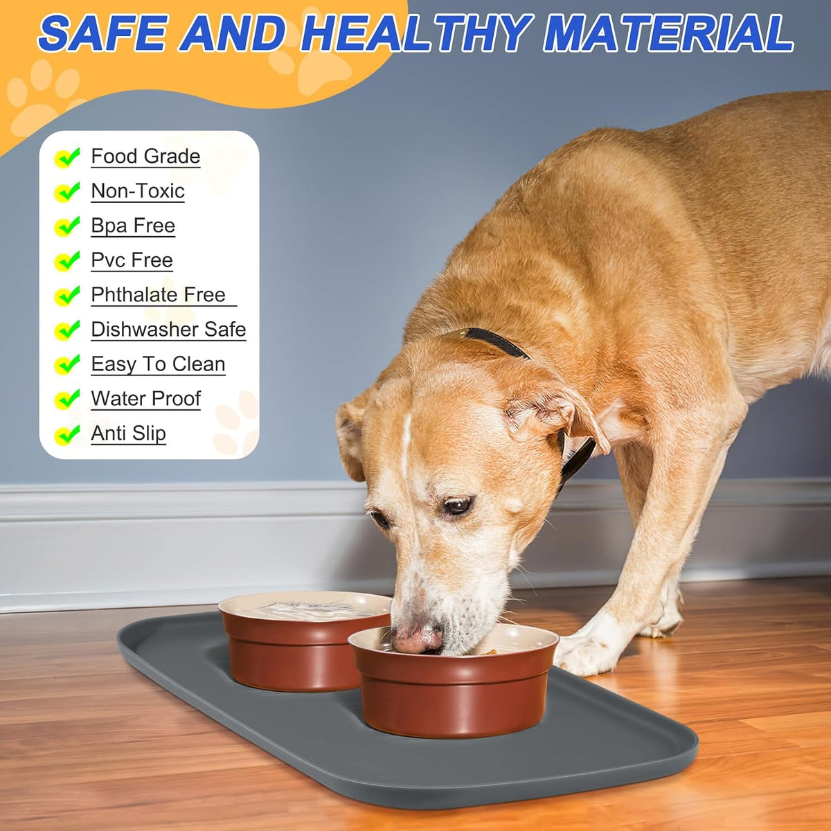 SMILOOL Waterproof Silicone Pet Food Mat with Raised Edge for Dog - Dark Grey / 22"L x 14"W - image 2