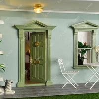 iLAND 1:12 scale unfinished wooden dollhouse door with 3D acrylic windowpane and gold handle - view 11
