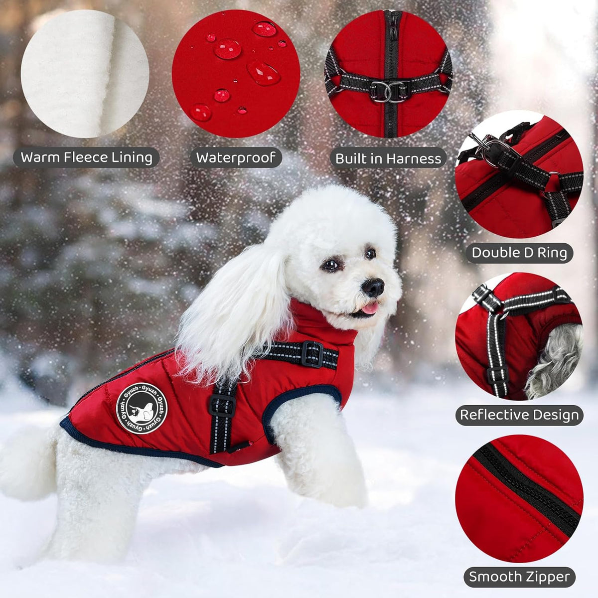 Gyuzh Dog Coat with Harness Puppy Coats Small Dog Harness Jacket - Small / red - image 2