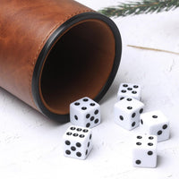 Felt Lined PU Leather Dice Cup Set with 6 Dot Dices – Fun for Kids & Family - Patterned Brown - image 3