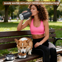 Insulated Dog Water Bottle 32oz Keep Water Cool with 2 Bowls – Essentials for Dogs - Buttercream - image 3