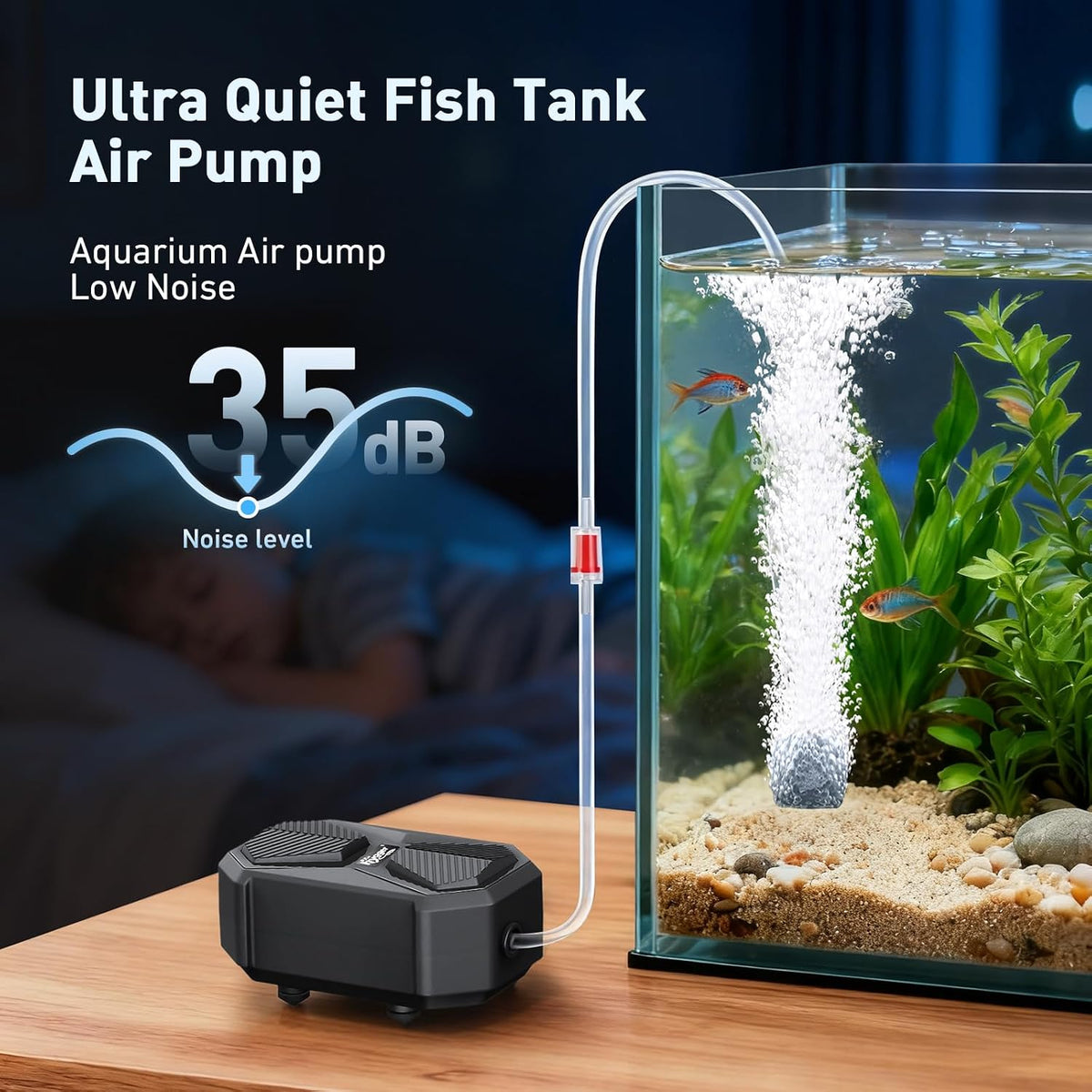 hygger Aquarium Air Pump, Ultra Quiet Oxygen Aerator with Air Stone Airline Tubing Check Valve - Small - image 2