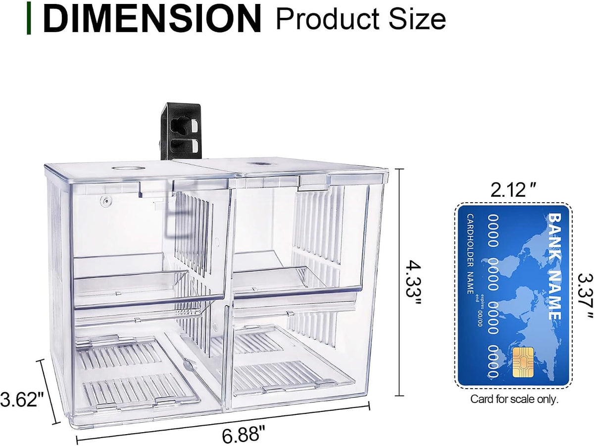 Triple-Chamber Fish Breeder Box for Fish Tank, Guppy Fry Nursery – Essentials for Fish - Dual-Chamber (6.88*3.62*4.33 IN) - image 3