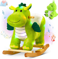 Glow Guards green dinosaur rocking horse with seat belt and plush dinosaur, set of 2 - view 2