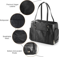 Fashion Dog Carrier Purse, Premium Leather Cat Carrier Bag, Airline Approved Soft Sided Pet Travel Tote Bag with Pockets Black