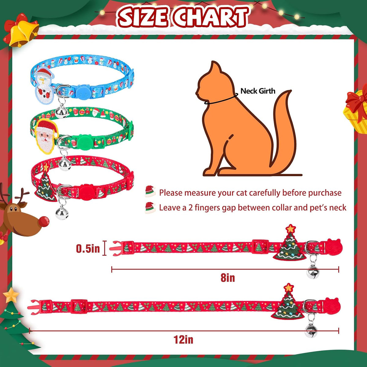 PUPTECK Halloween Cat Collar Breakaway with Bells, Kitten Outfit – Essentials for Cats - Blue&Green&Red / NECK (7.87"-11.8") - image 2