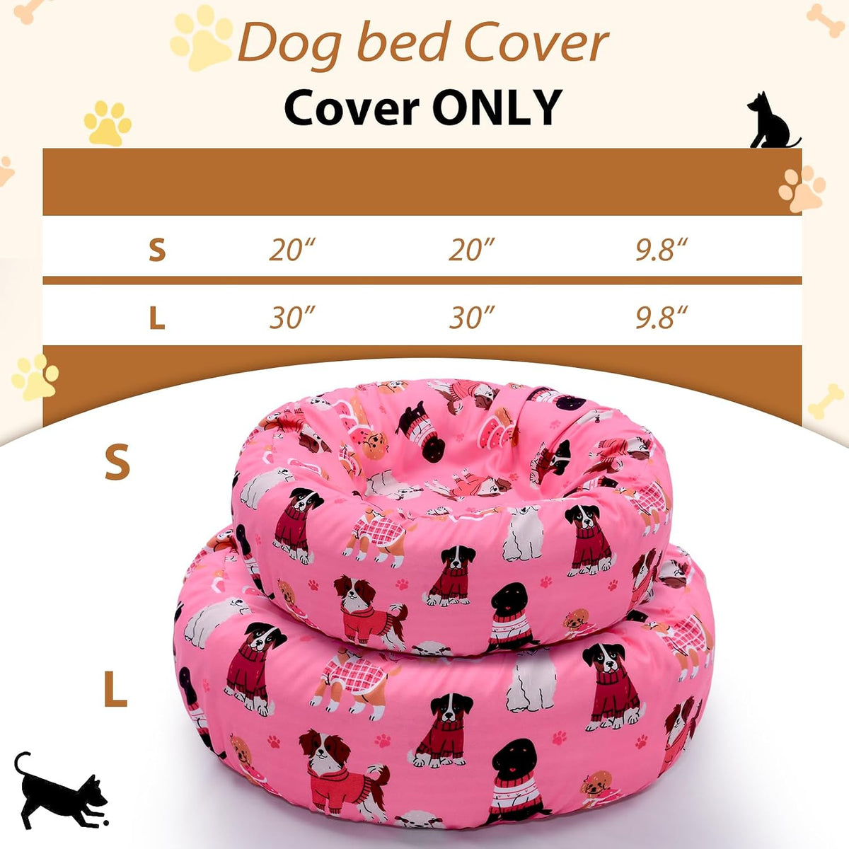 Round Dog Bed Cover Washable Elastic Edged 30×9.8 Inch – Essentials for Dogs - 20*20*9.8 Inch / Pink Dog - image 4