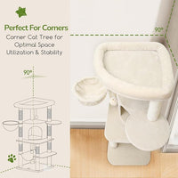 Globlazer Corner Cat Tree Tower with Scratching Post for Indoor Cats, 51in Plush Multi-Level Cat Tower with Large Hammock, Fan-Shaped Padded Perch, Spacious Cat Condo, Hanging Basket, C51, Light Beige