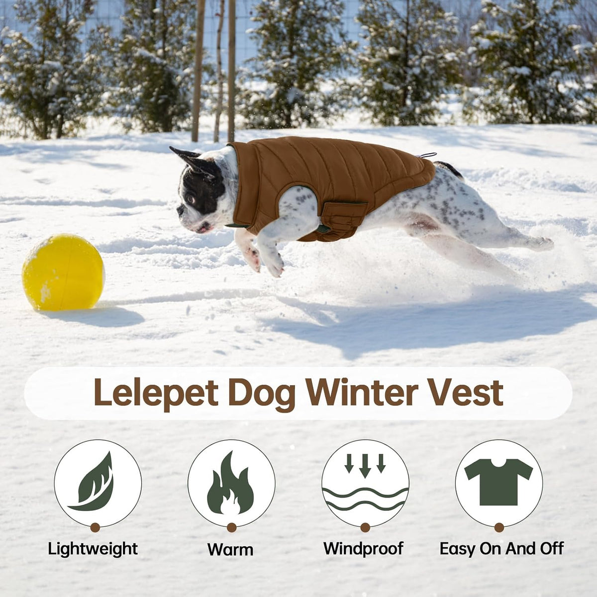 Lelepet Reversible Dog Coat Windproof Dog Jacket Lightweight Puffer - Small / Brown - image 4