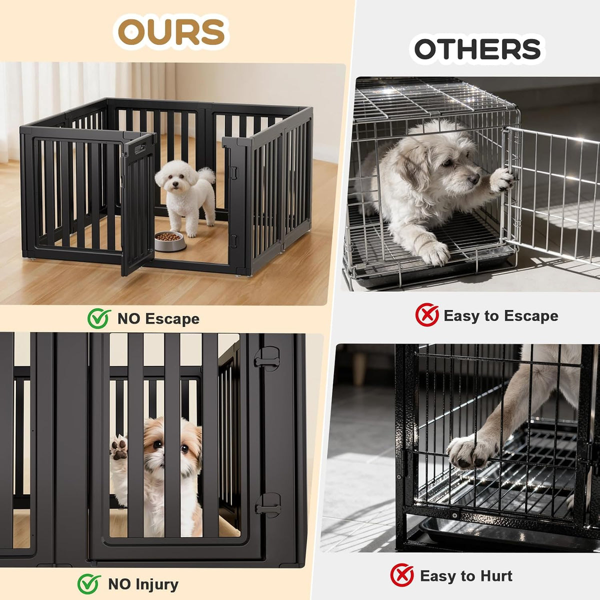 Dog Playpen Indoor, Puppy Playpen, White 23.6" H, 10 Panels - black / 8 / 23.6 inch Height - image 3