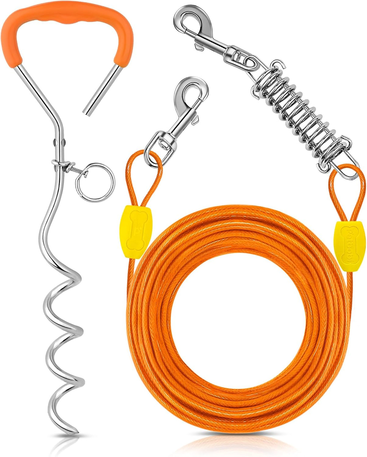 Petbobi Dog Tie Out Cable and Stake - 50 ft (120 lbs) / Orange